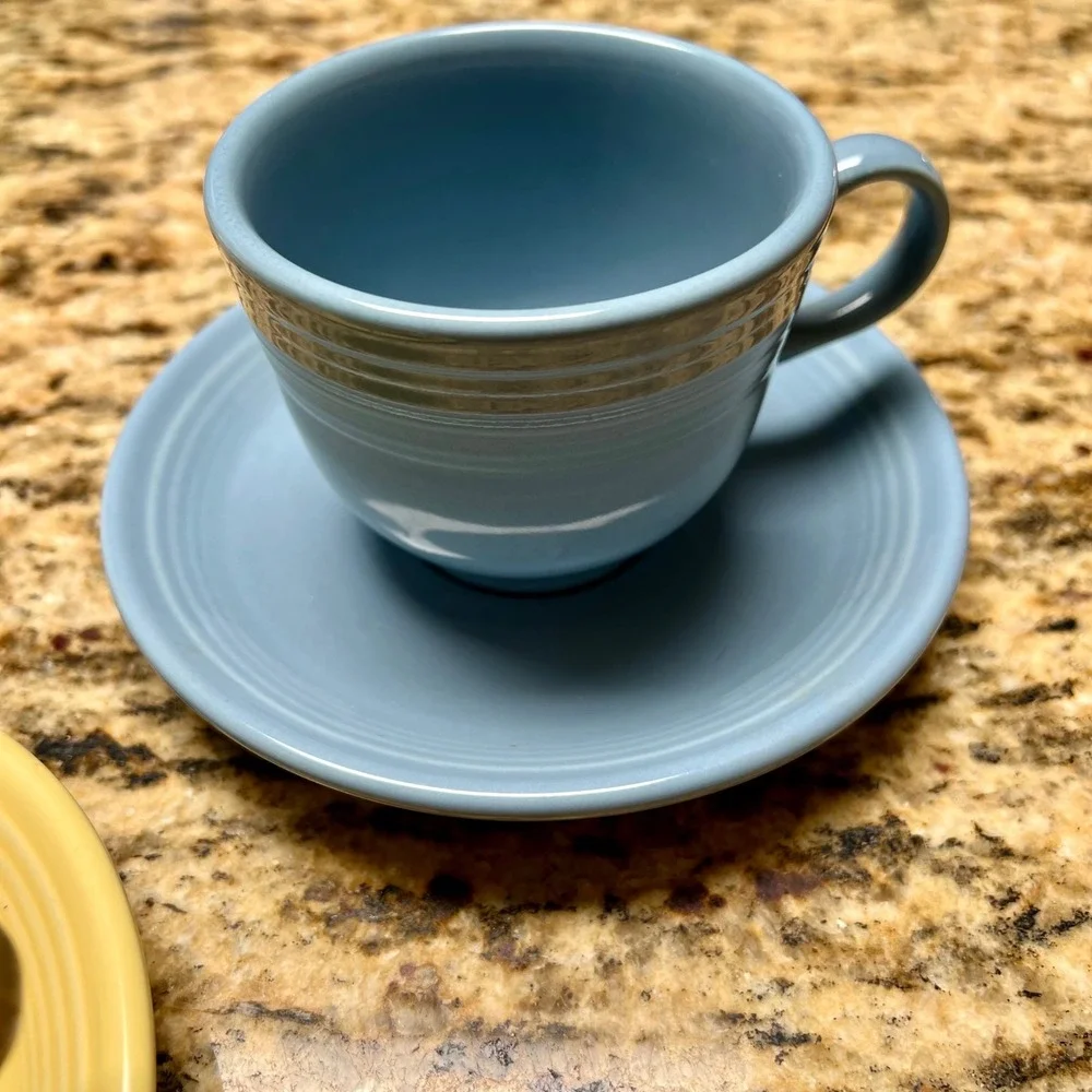 Homer Laughlin Fiestaware Teacup Saucer Sets Periwinkle‎ Blue Sunflower Yellow